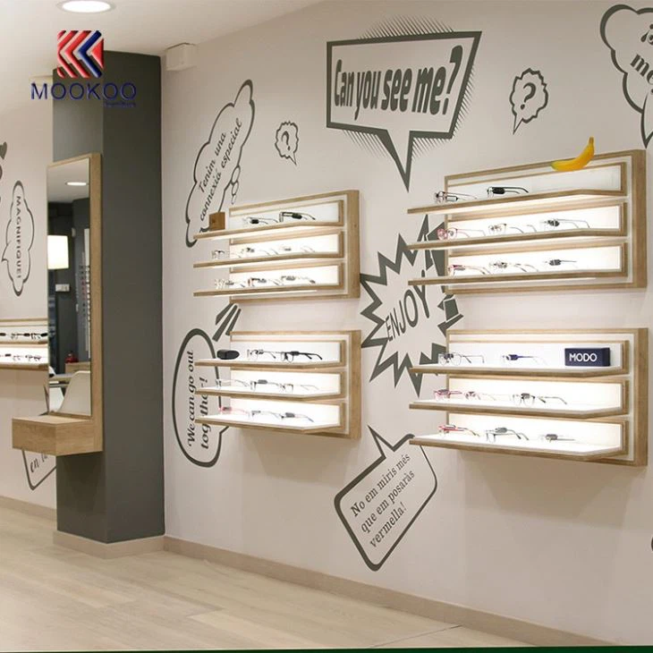 Custom Glasses Shop Interior Decoration Counter Design And Display Showcase