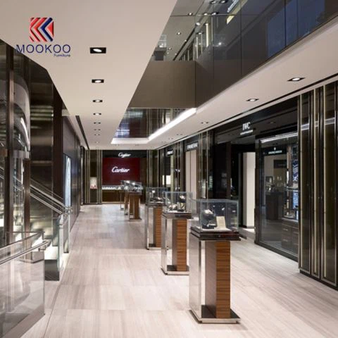 Segondè Kalite Gold Bijou Display Mèb Boutique Kabinè Design Pou Vann